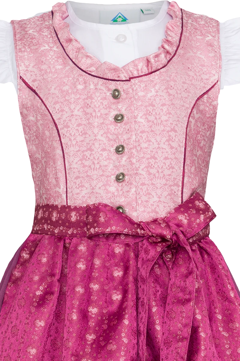 Kinderdirndl mit Blumen- und Rehmuster inklusive Bluse