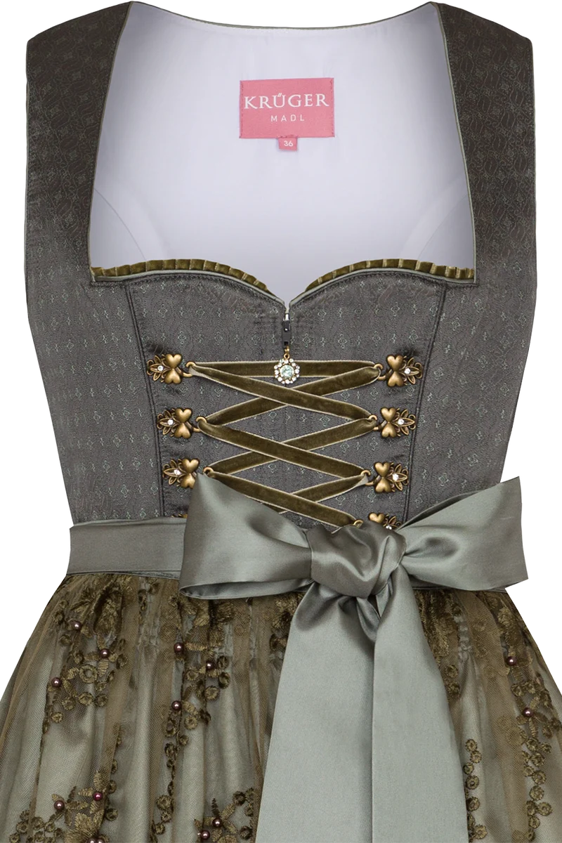 Midi-Dirndl mit Spitzenschürze und Perlen