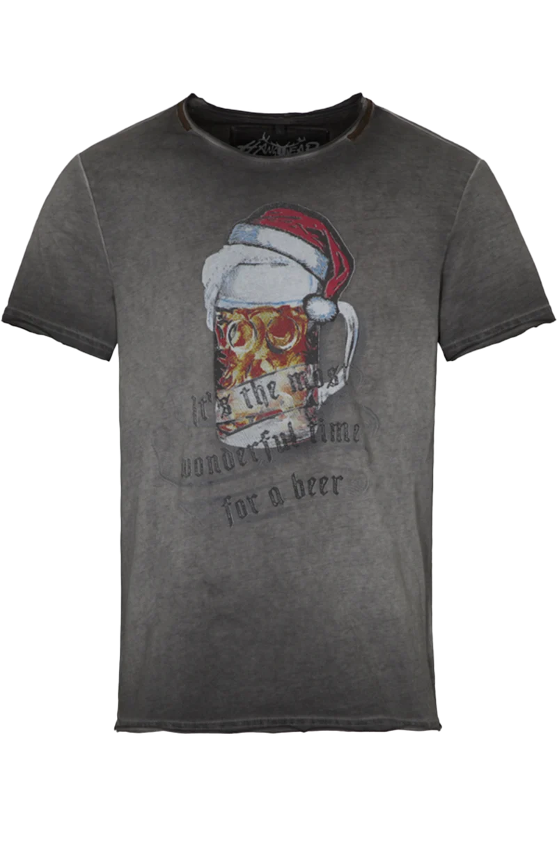 Herren T-Shirt Biermotiv mit Weihnachtsmütze