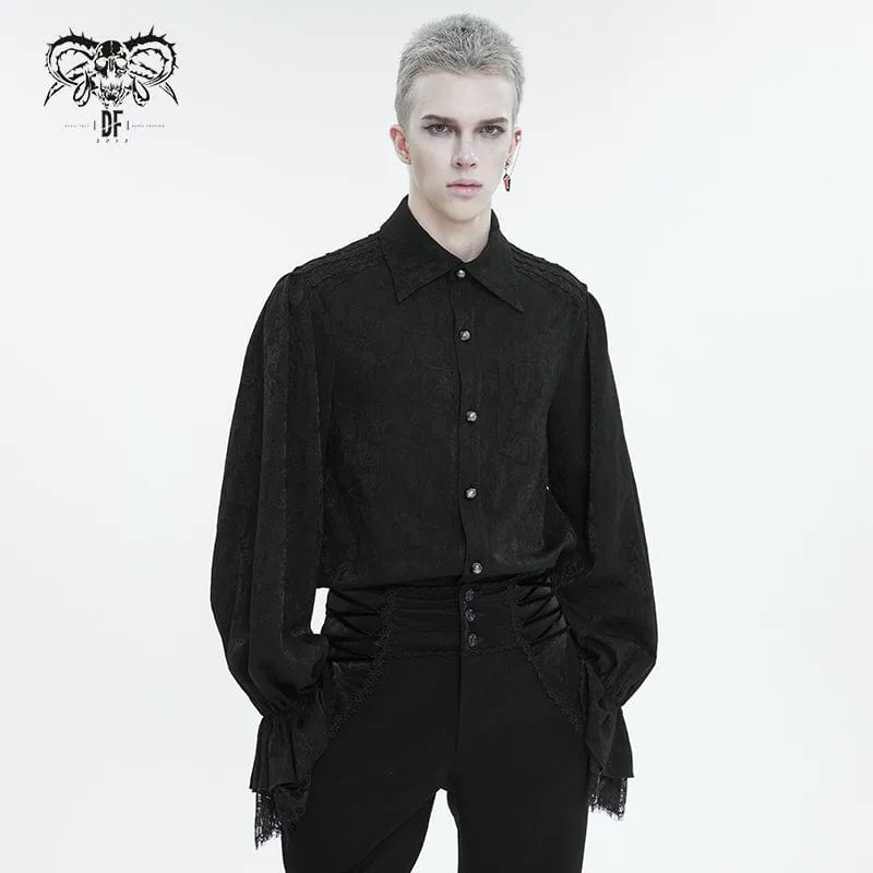 Gothic Herrenhemd mit Puffärmeln und Spitzensaum Schwarz