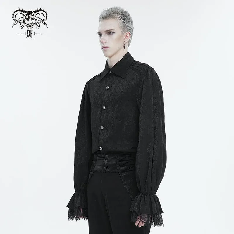 Gothic Herrenhemd mit Puffärmeln und Spitzensaum Schwarz