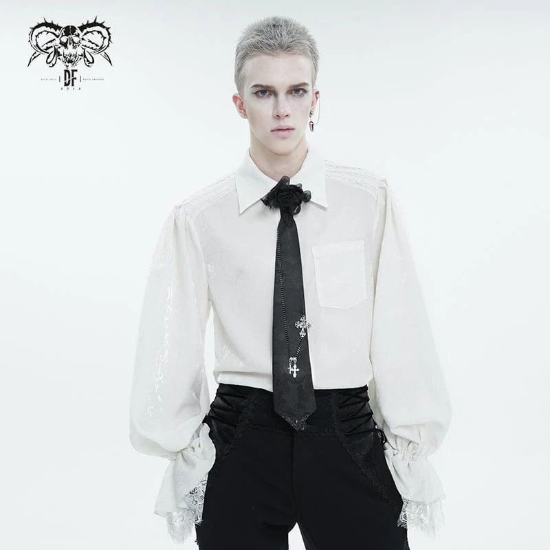 Gothic Herrenhemd mit Puffärmeln und Spitzensaum Weiß