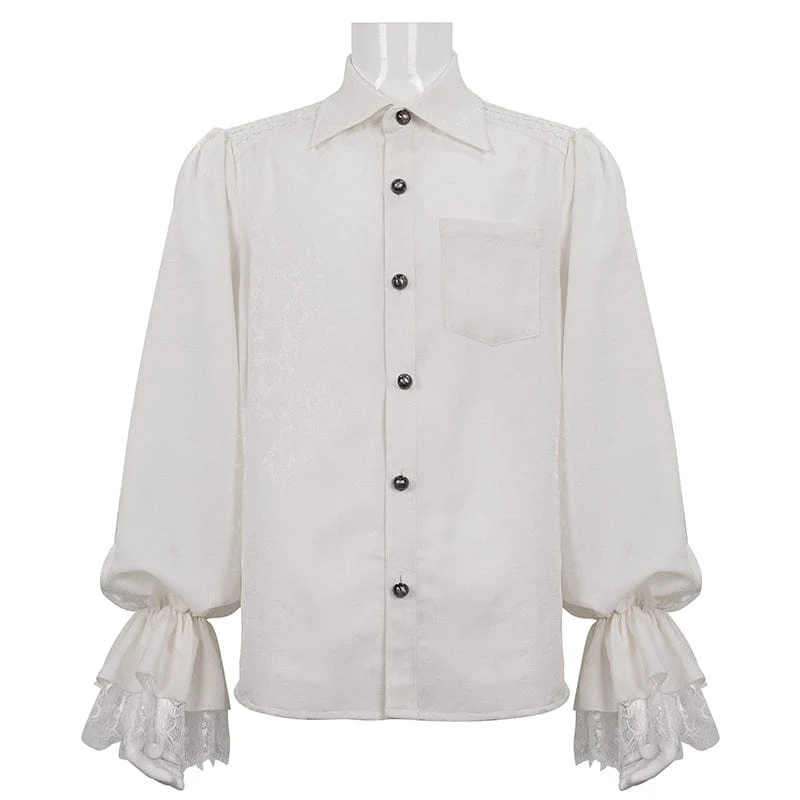 Gothic Herrenhemd mit Puffärmeln und Spitzensaum Weiß