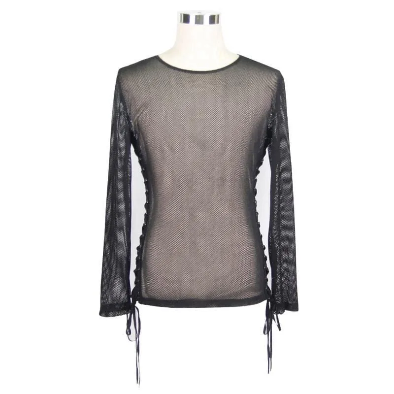 Herren Full Mesh String und Grommet Side Schnürung Punk T Shirt