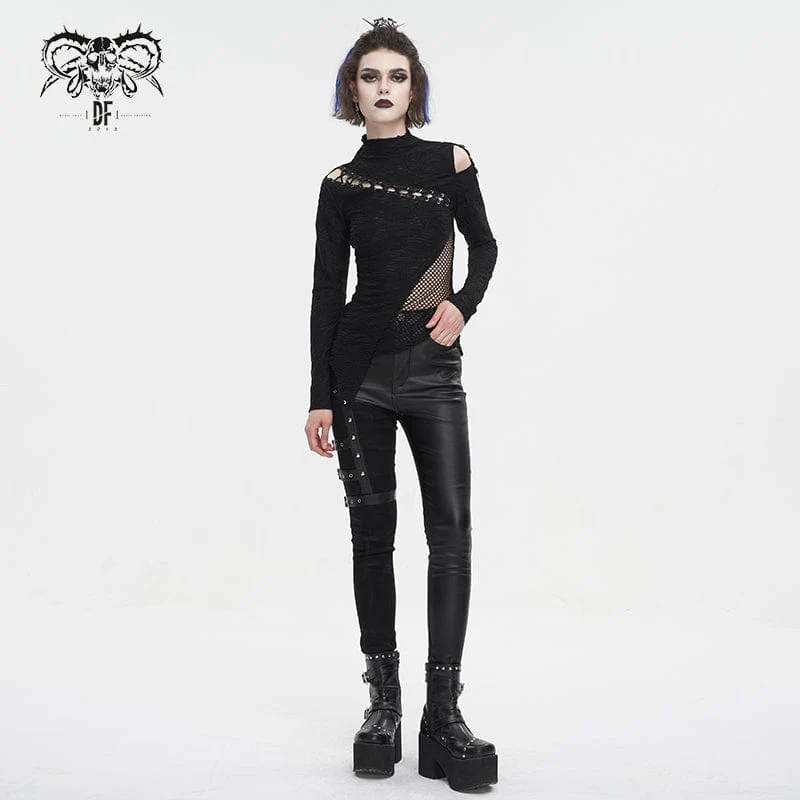 Damen-Gothic-Hemd mit Trägern und Ausschnitten aus Mesh-Spleiß