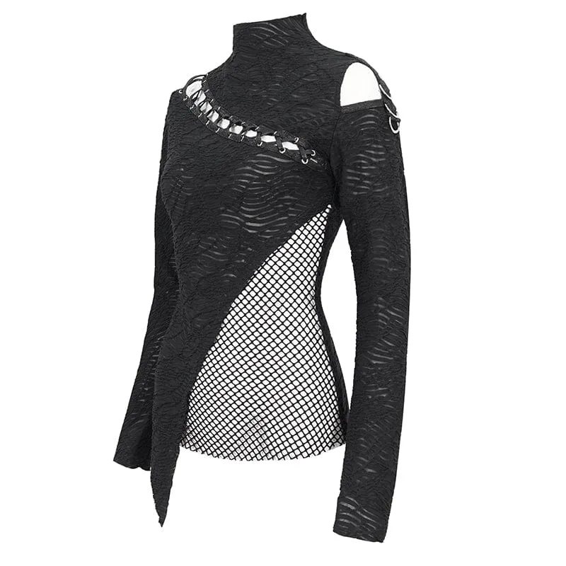 Damen-Gothic-Hemd mit Trägern und Ausschnitten aus Mesh-Spleiß