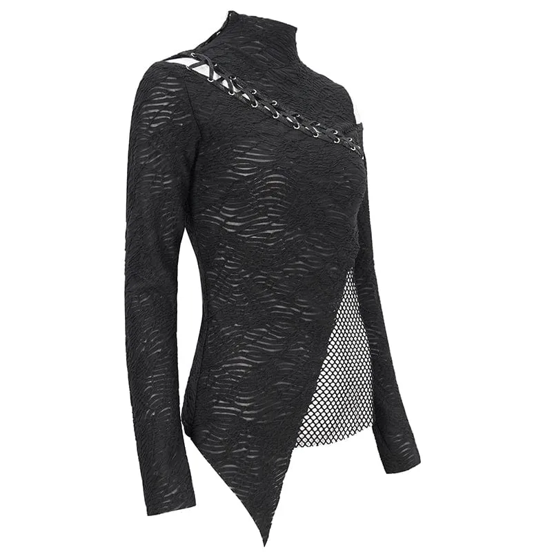 Damen-Gothic-Hemd mit Trägern und Ausschnitten aus Mesh-Spleiß