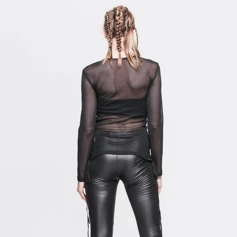 Frauen schiere Mesh Cross Hatch Top