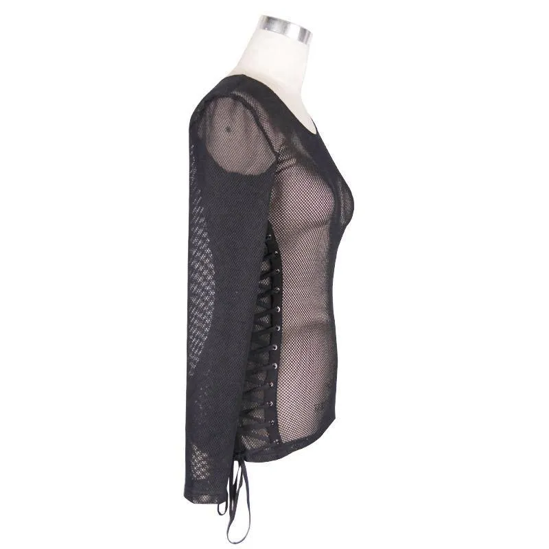 Frauen schiere Mesh Cross Hatch Top