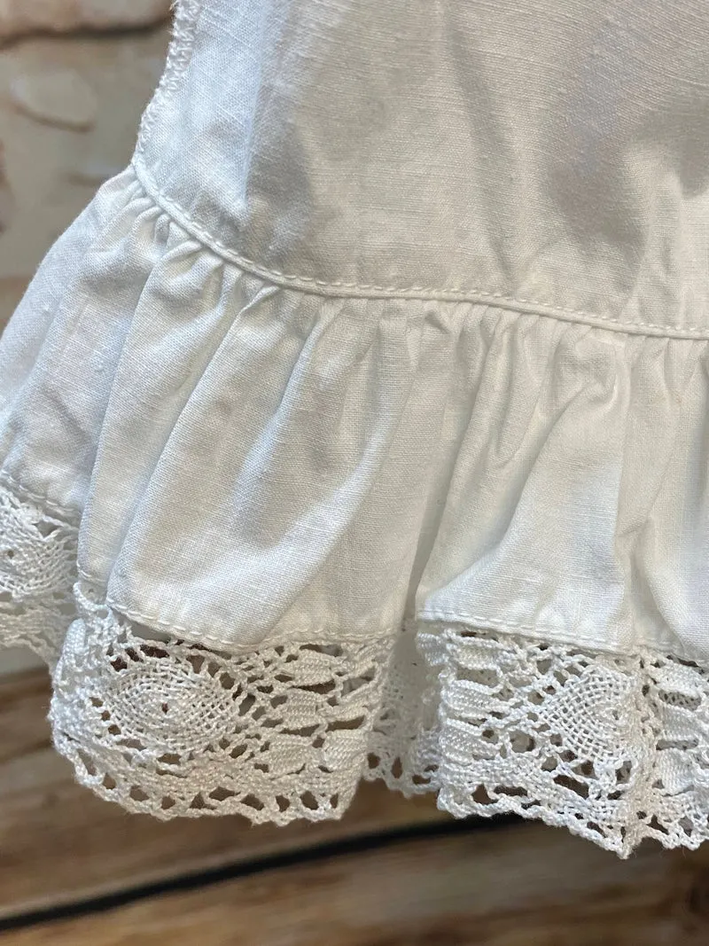 Vintage Dirndlbluse weiß Spitze Puffärmel Baumwolle Gr. 46