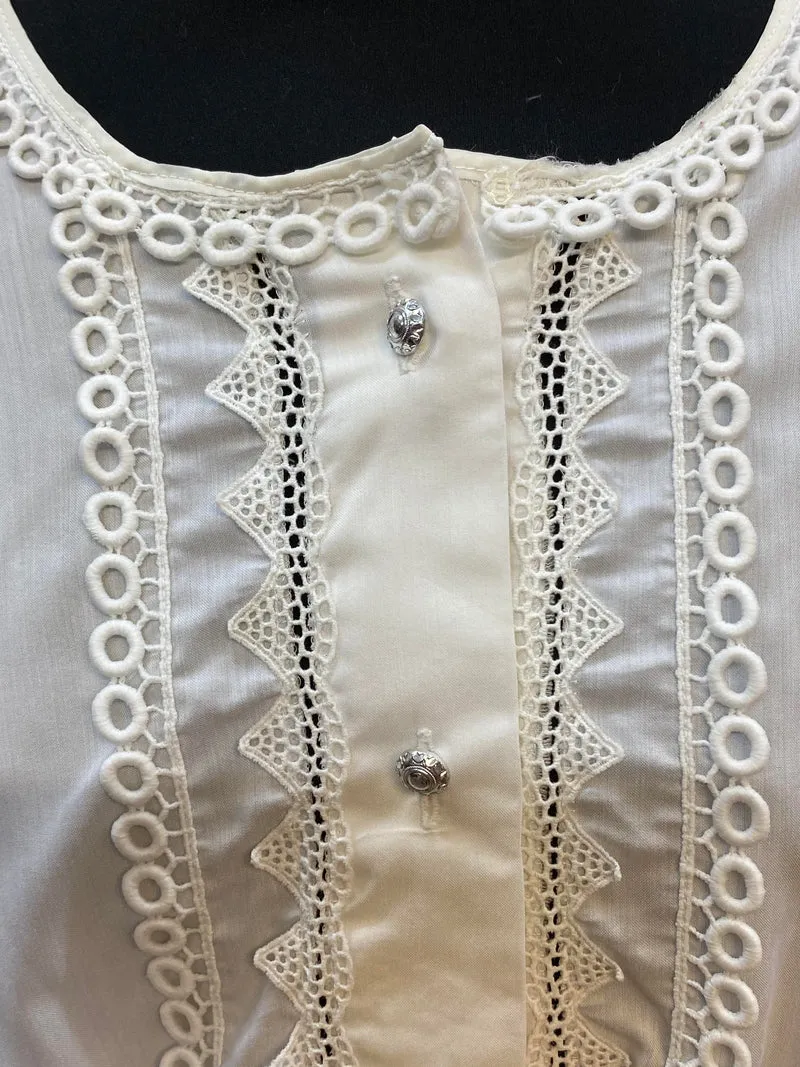 Vintage Dirndlbluse weiß - Häkelspitze, Gr. 44