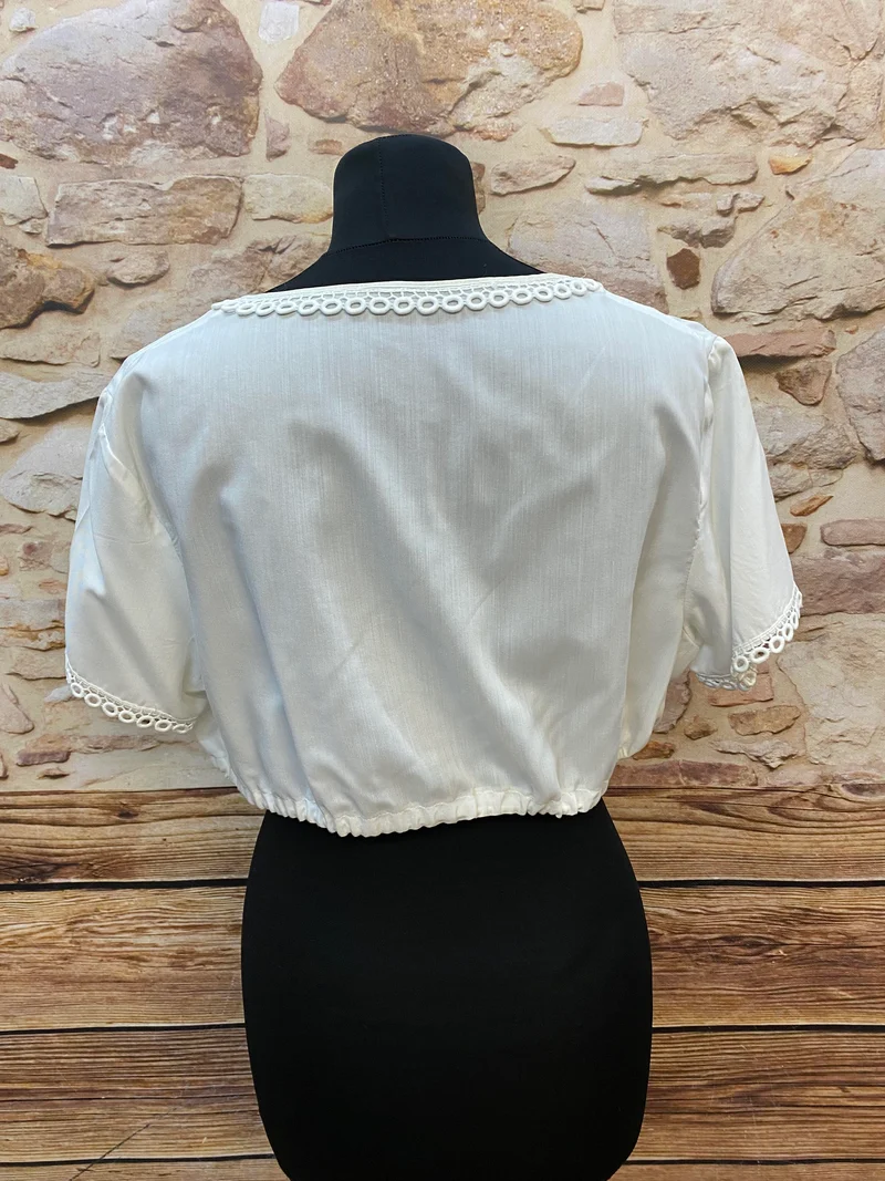 Vintage Dirndlbluse weiß - Häkelspitze, Gr. 44