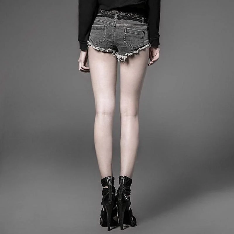 Damen-Jeansshorts mit Punk-Spitze