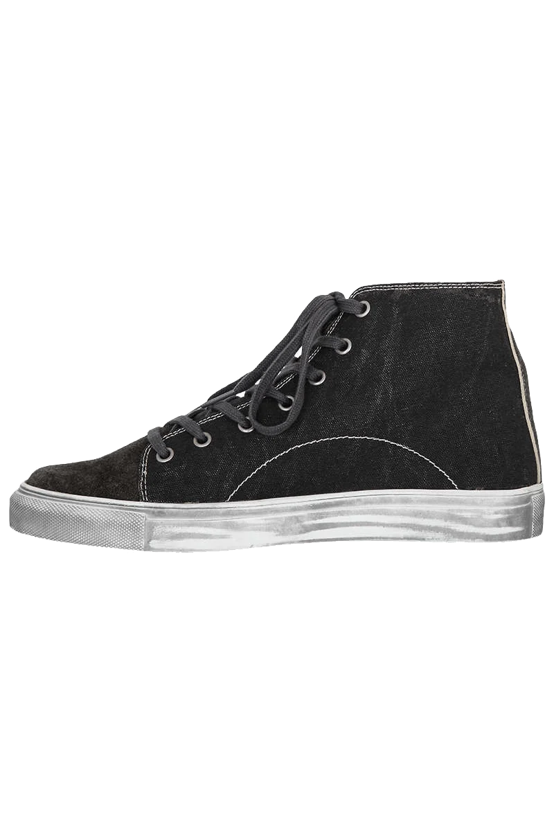 Trachten Leder-Sneaker mit Leinenoptik hoch