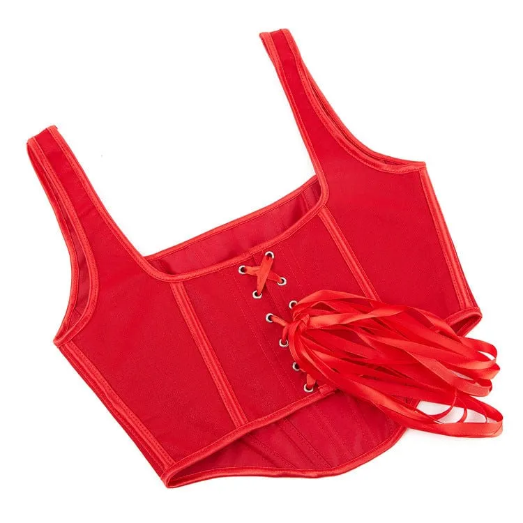 Rotes Gothic-Vollbrustkorsett mit Schnürung für Damen in Mattoptik