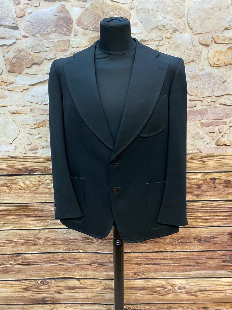 Vintage Sakko 1970er – Schwarz, Schurwollmix, Gr. ca. 56