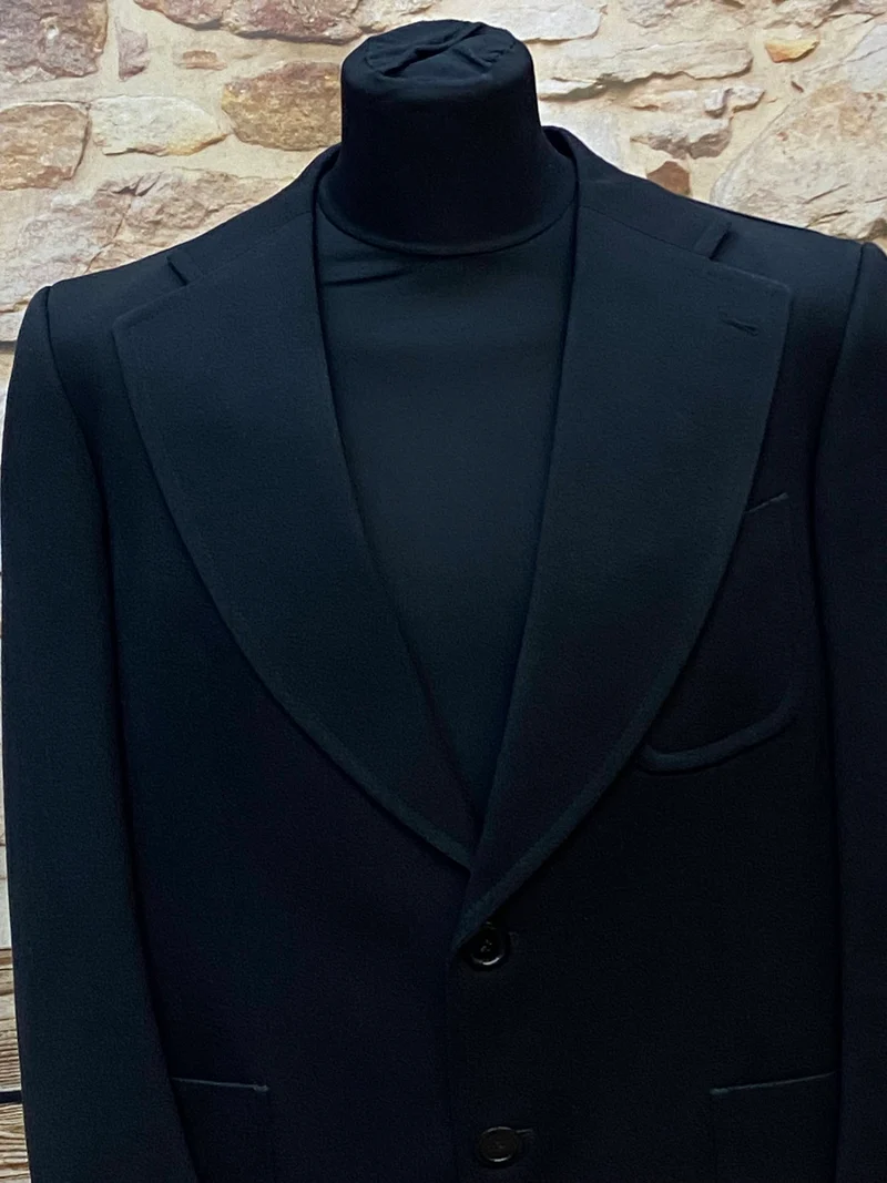 Vintage Sakko 1970er – Schwarz, Schurwollmix, Gr. ca. 56