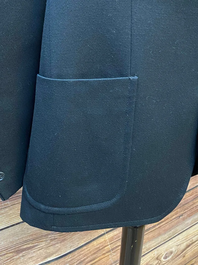 Vintage Sakko 1970er – Schwarz, Schurwollmix, Gr. ca. 56