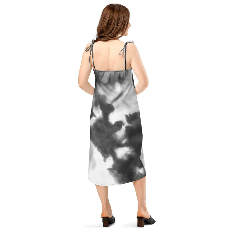 Trendy and Relaxed Black and White Tie-Dye Slip Dress