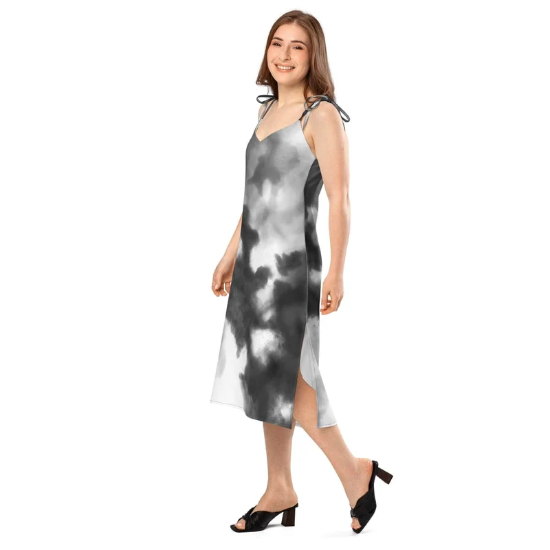 Trendy and Relaxed Black and White Tie-Dye Slip Dress