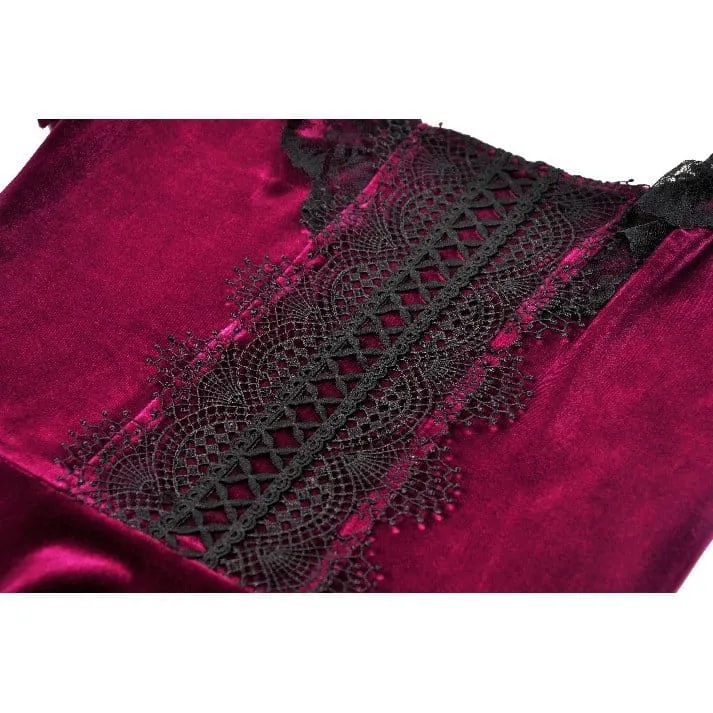 Gothic-Samtkleid für Damen mit Spitzenbesatz, eckigem Kragen und Abschlusskleid