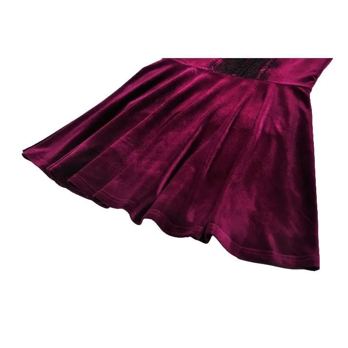 Gothic-Samtkleid für Damen mit Spitzenbesatz, eckigem Kragen und Abschlusskleid