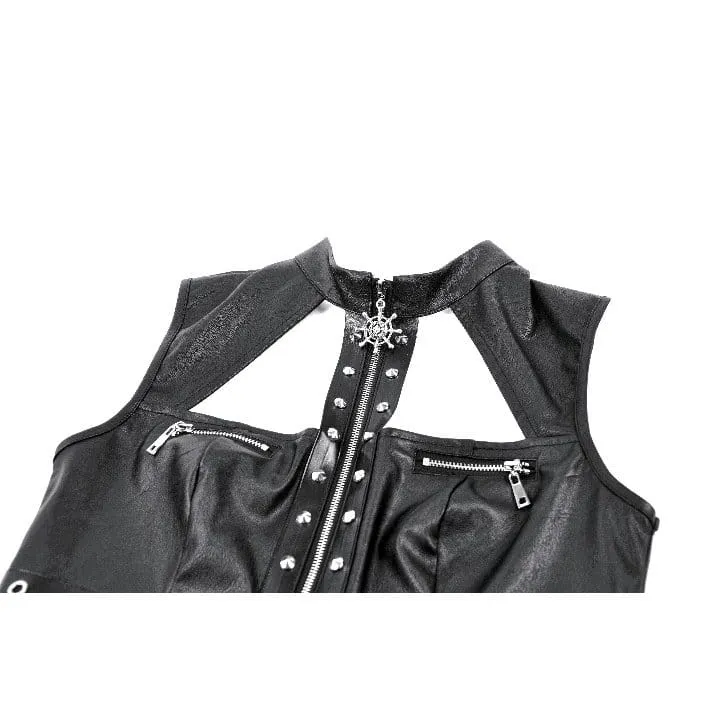 Punk-Crop-Top für Damen mit Ösen, Nieten, Cut-outs und Reißverschluss