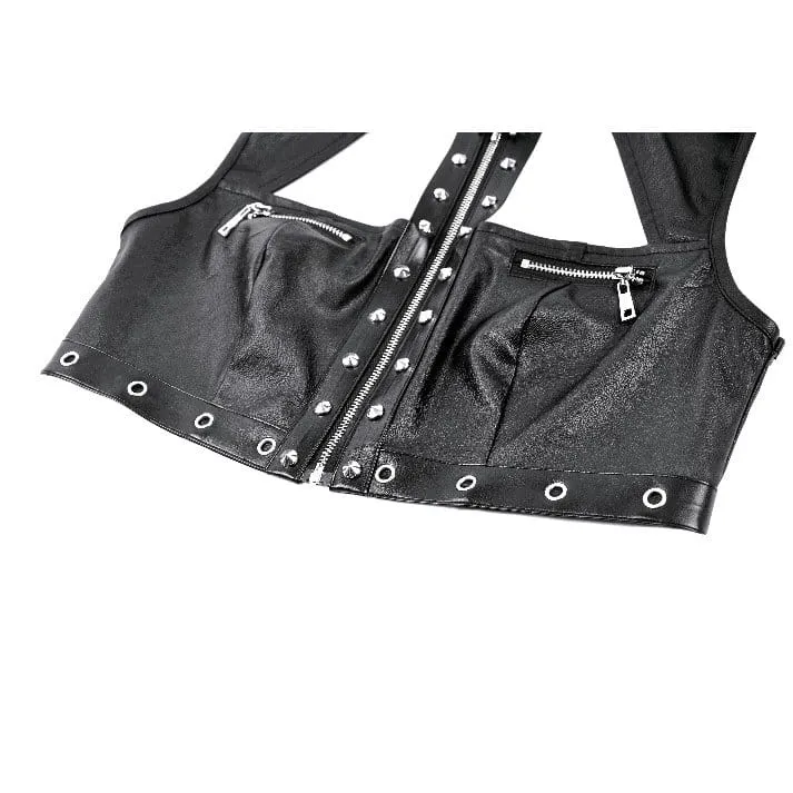 Punk-Crop-Top für Damen mit Ösen, Nieten, Cut-outs und Reißverschluss