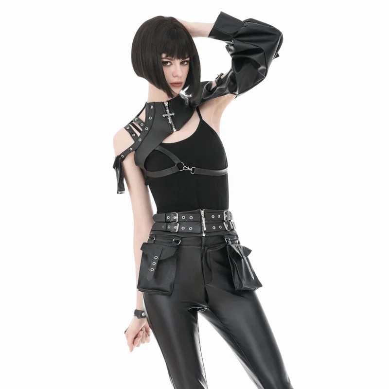 Punk-Gürtel für Damen mit Ösenschnalle, Reißverschluss und Taschen