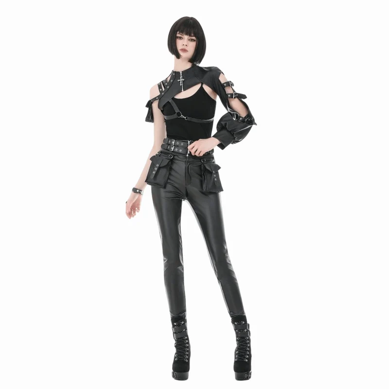 Punk-Gürtel für Damen mit Ösenschnalle, Reißverschluss und Taschen