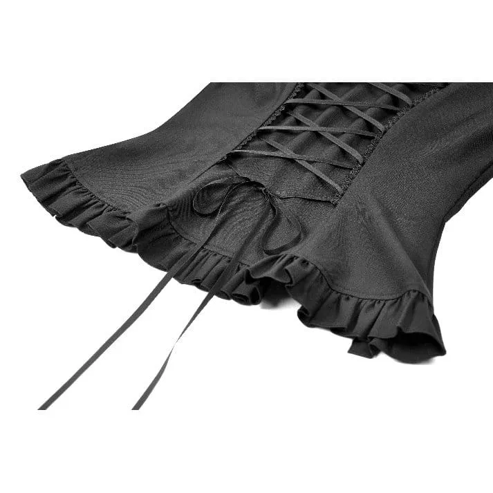 Gothic-T-Shirt für Damen mit Rüschen, Schnürung und Cut-outs, kurzen Ärmeln