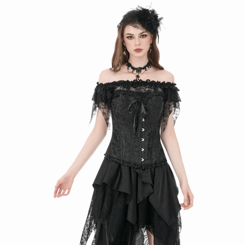 Gothic-Jacquard-Dekorsett für Damen mit Schnürung und Überbrustumfang