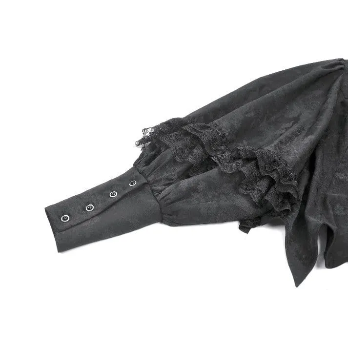 Gothic-Damenbluse mit Rosenjacquardmuster, unregelmäßigem Saum, langen Ärmeln und abnehmbarer Krawatte