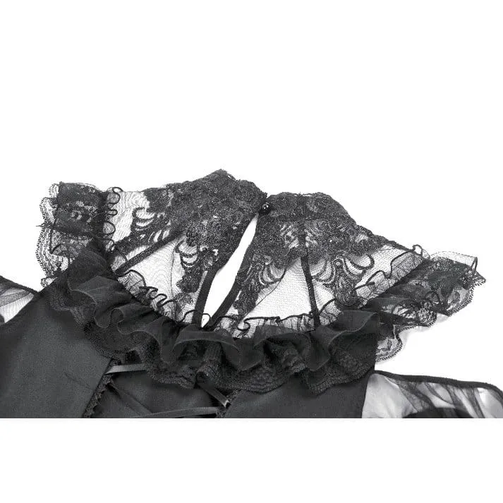 Gothic-Kleid für Damen mit Mesh-Einsätzen, Rüschen und Cut-outs, langen Ärmeln