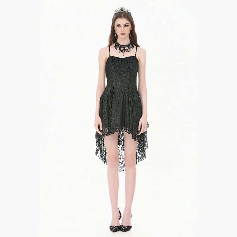 Gothic-Rüschenkleid mit asymmetrischem Saum und Spitze für Damen, Abschlusskleid
