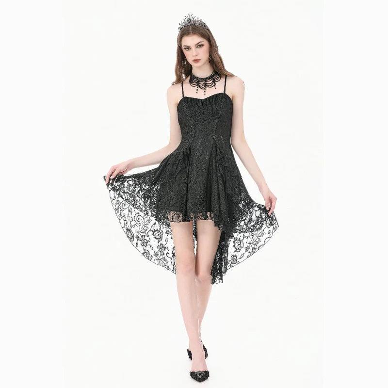 Gothic-Rüschenkleid mit asymmetrischem Saum und Spitze für Damen, Abschlusskleid