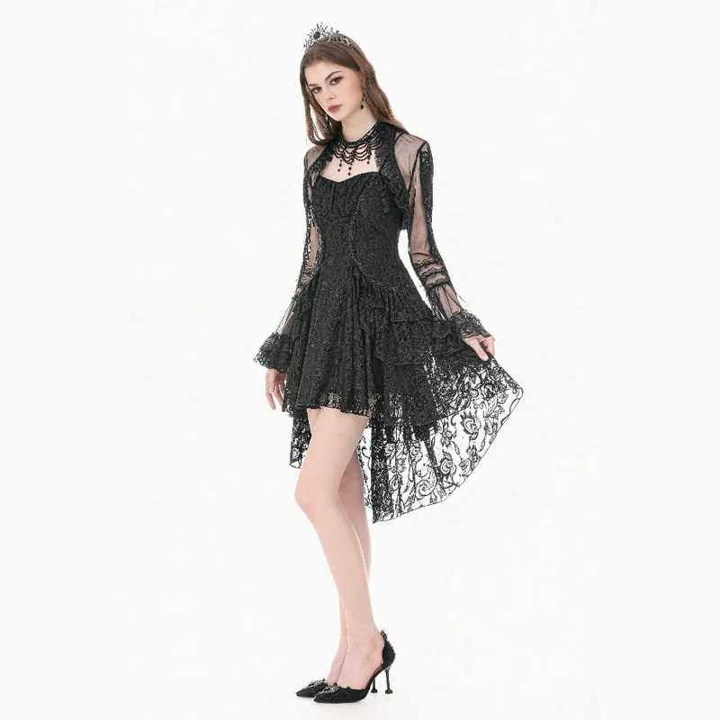 Gothic-Rüschenkleid mit asymmetrischem Saum und Spitze für Damen, Abschlusskleid