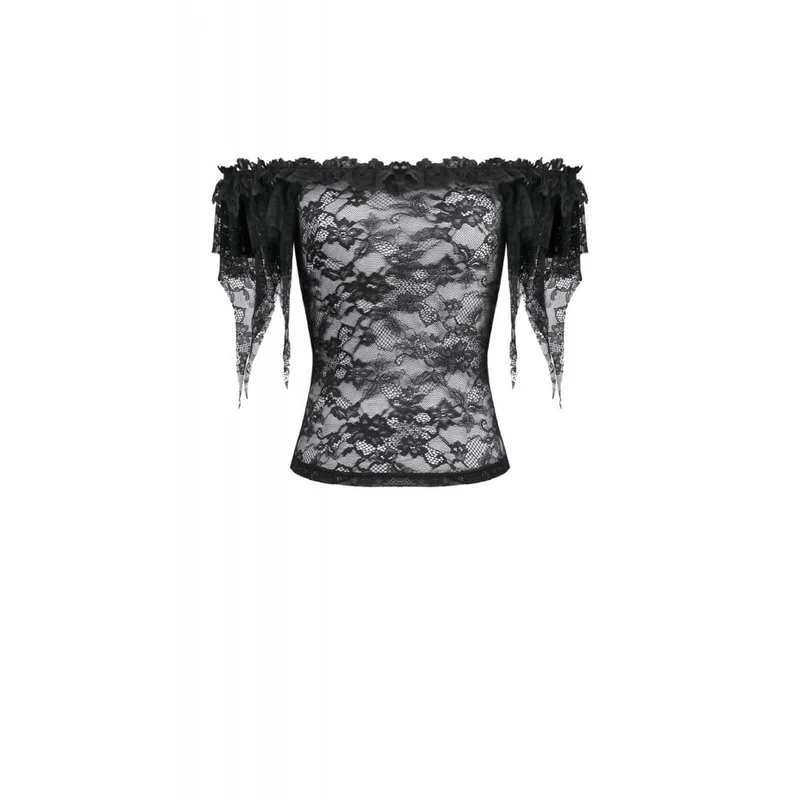 Gothic-Blumenmuster, transparentes schulterfreies Spitzentop für Damen