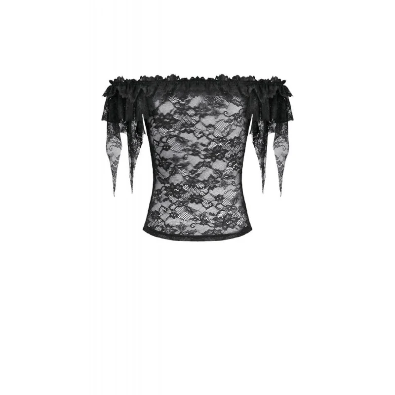 Gothic-Blumenmuster, transparentes schulterfreies Spitzentop für Damen