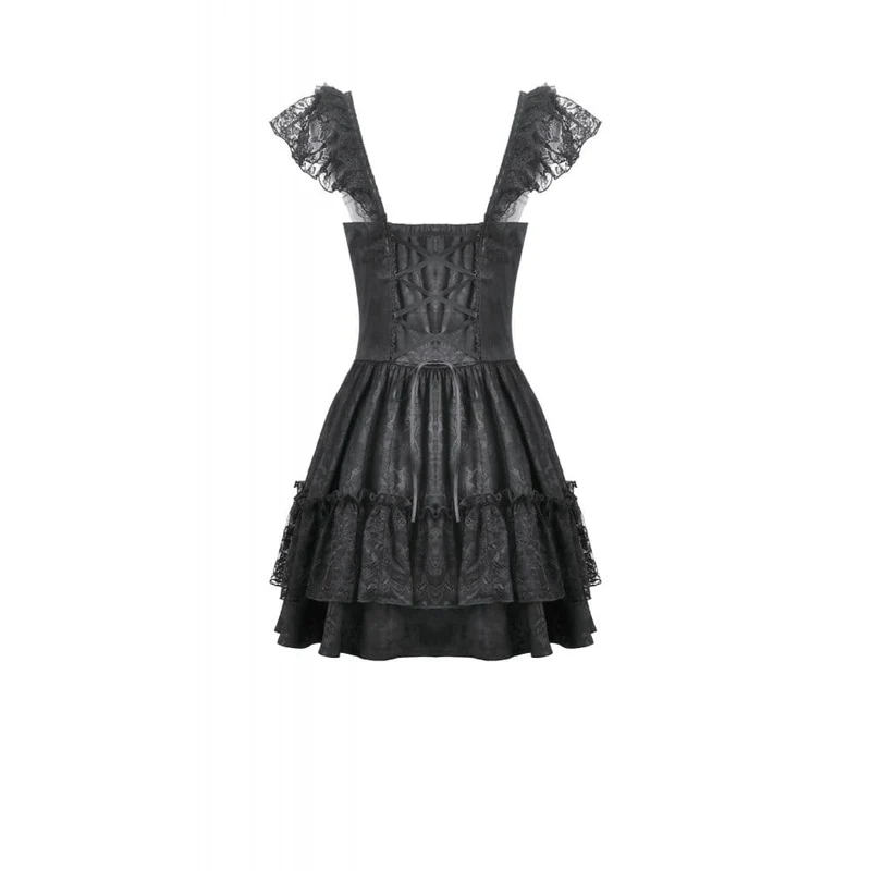 Gothic-Jacquard-Spitzenkleid mit Schleife und Rüschen für Damen
