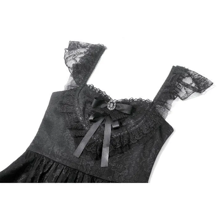 Gothic-Jacquard-Spitzenkleid mit Schleife und Rüschen für Damen