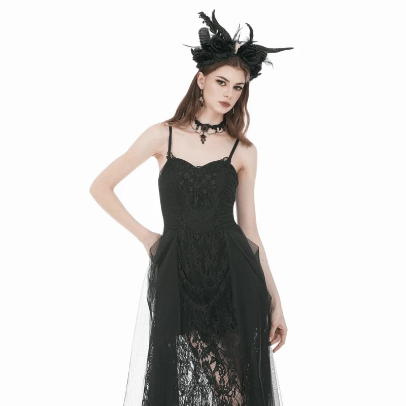 Gothic-Kleid mit floraler Spitze und Raffungen aus Mesh für Damen, Brautkleid