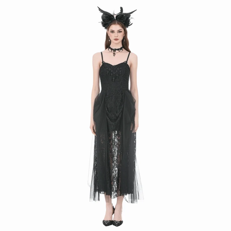Gothic-Kleid mit floraler Spitze und Raffungen aus Mesh für Damen, Brautkleid
