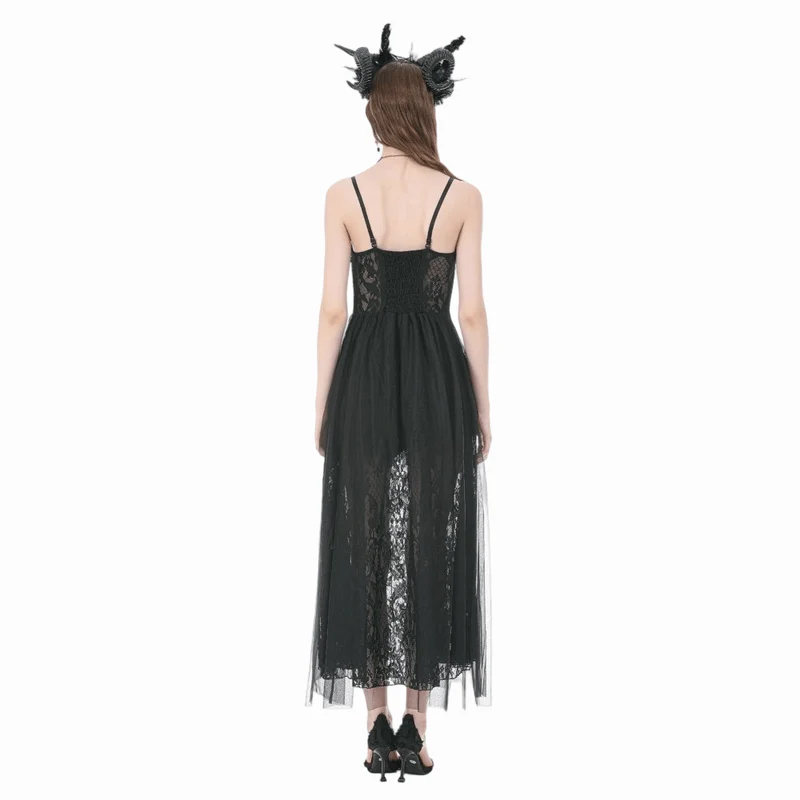 Gothic-Kleid mit floraler Spitze und Raffungen aus Mesh für Damen, Brautkleid