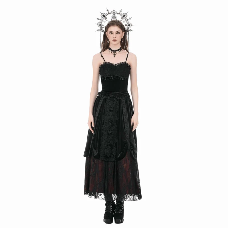 Gothic-Bustier aus Samt mit Perlen und Quasten für Damen