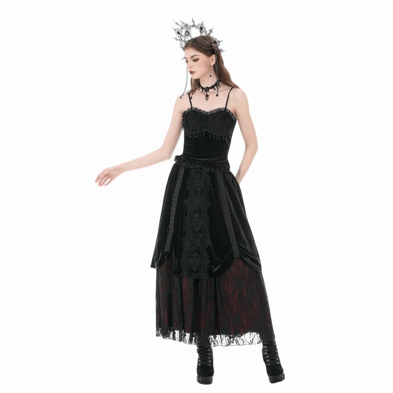 Gothic-Bustier aus Samt mit Perlen und Quasten für Damen