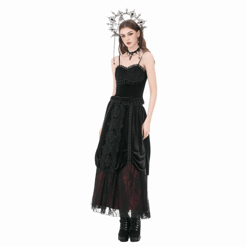 Gothic-Bustier aus Samt mit Perlen und Quasten für Damen