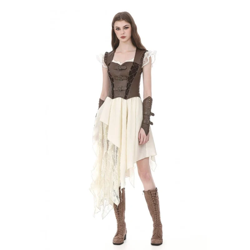 Steampunk-Weste für Damen mit Schnallenriemen, seitlichem Reißverschluss und Cut-Outs