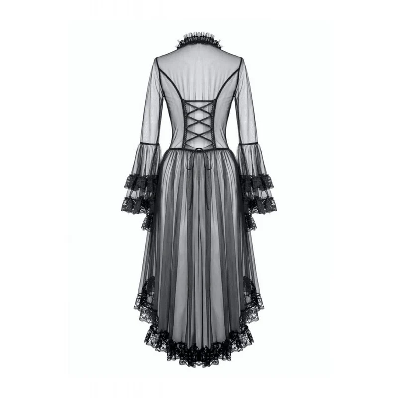 Gothic-Mantel für Damen mit Spitzenapplikationen, transparentem Design und ausgestellten Ärmeln