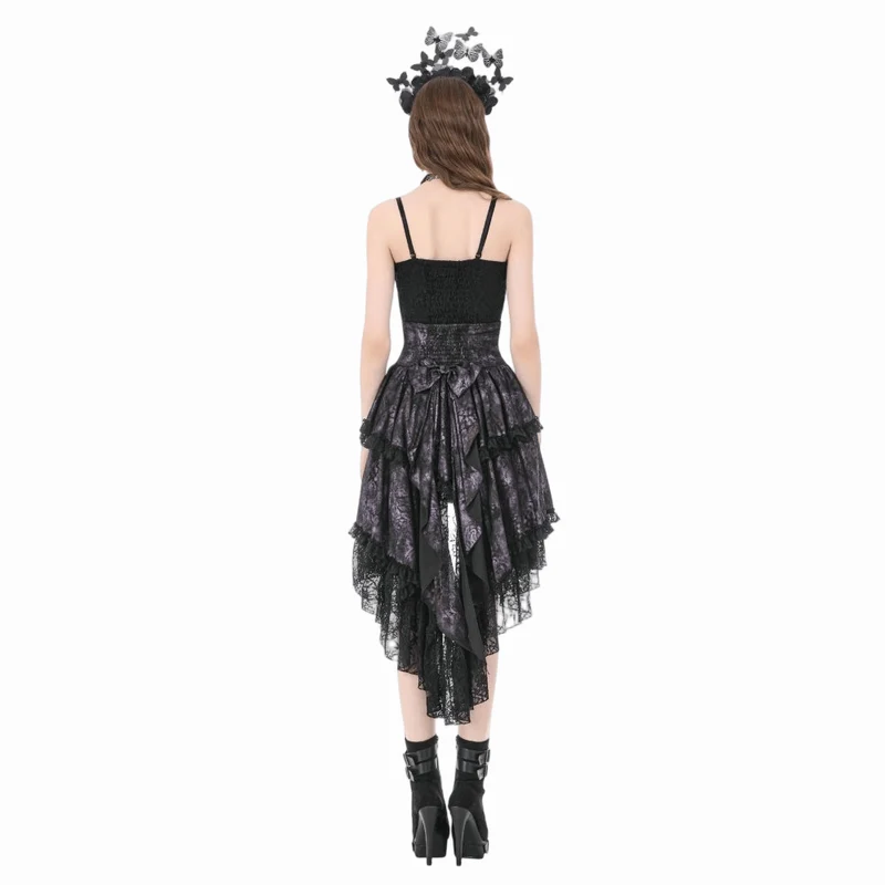 Gothic-Rock für Damen mit Schmetterlings-Schleife und Schnürung, asymmetrischem Saum
